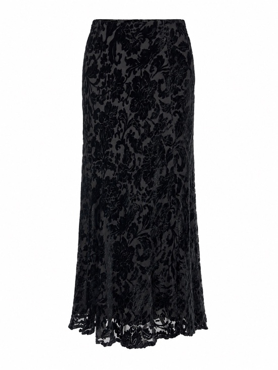 SilkLand Dresses & Skirts - Silkland Black Silk Velvet Burnout Midi Skirt